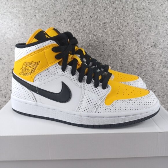 Nike Air Jordan 1 Mid University Gold White Sneakers Shoes - Picture 3 of 15